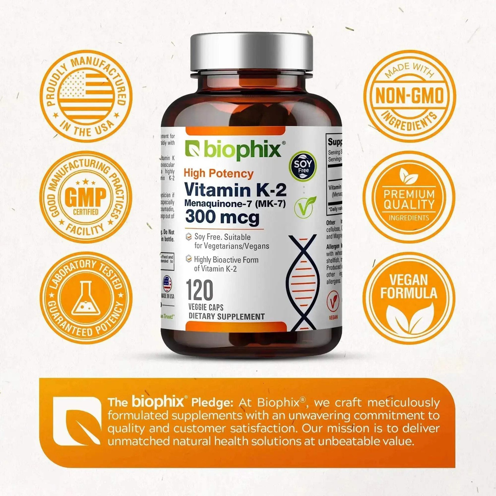 Biophix Vitamin K-2 MK-7 300 mcg 120 Vegetarian Capsules