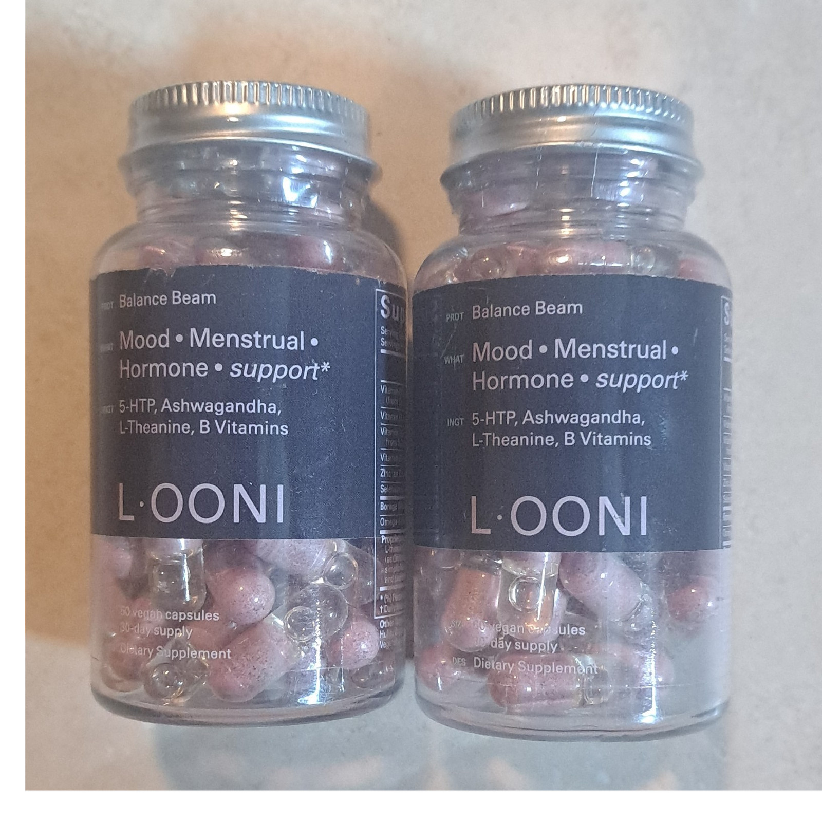 2 bottles of Looni Balance Beam Mood Menstrual Hormone Support 60 Vegan Capsules
