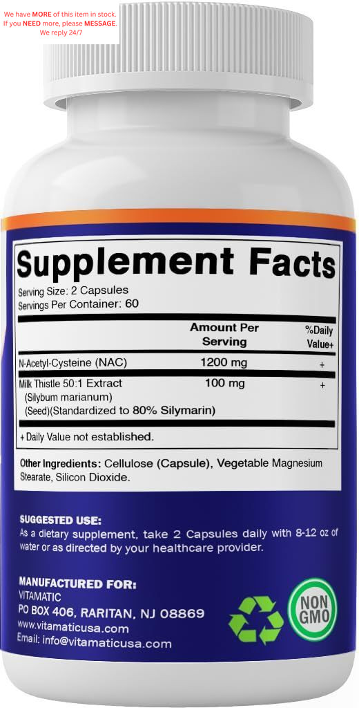 Vitamatic NAC Supplement N-Acetyl-L-Cysteine 1 Count (Pack of 120), No Color