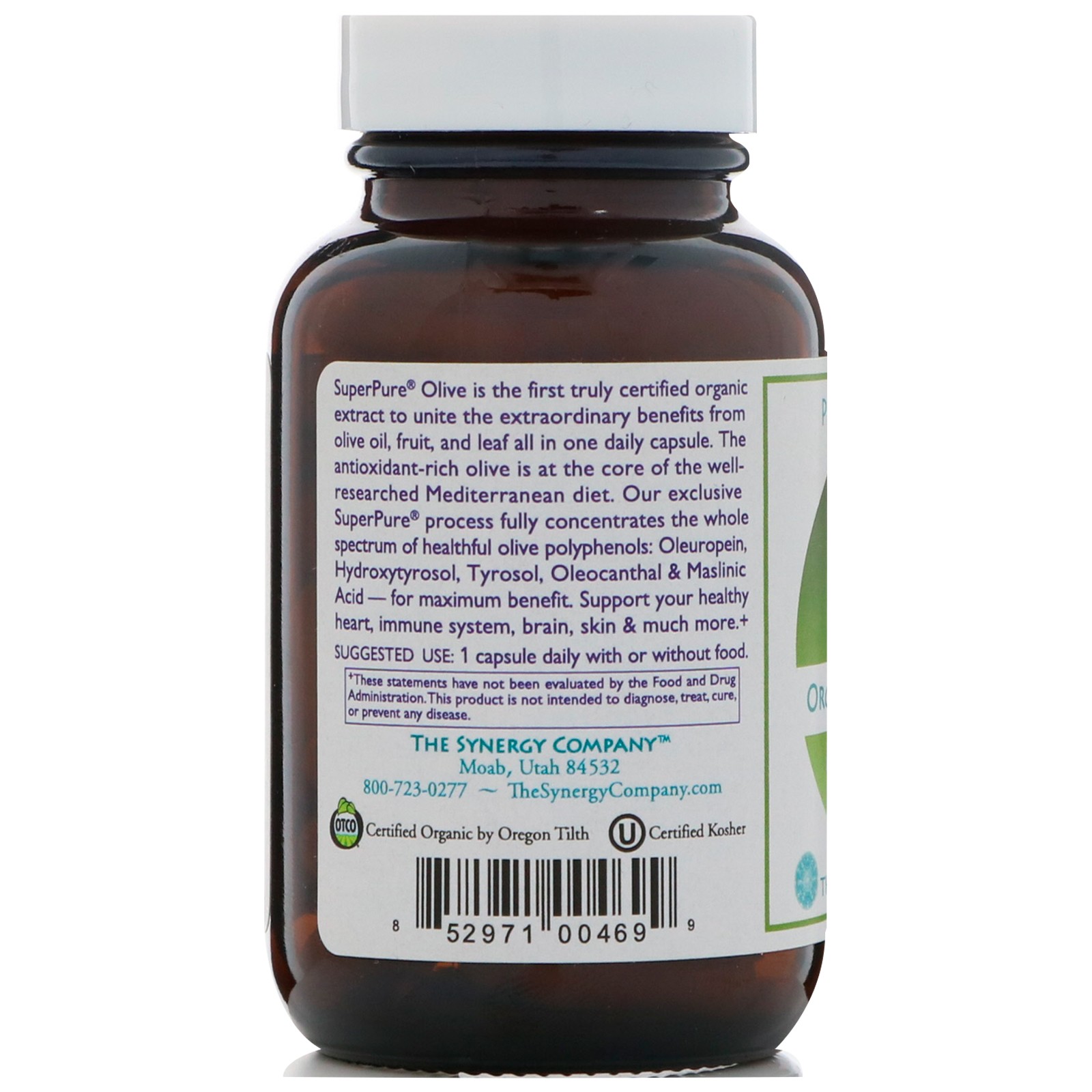 The Synergy Company SuperPure Olive Extract 60 Organic Capsules Dairy-Free,