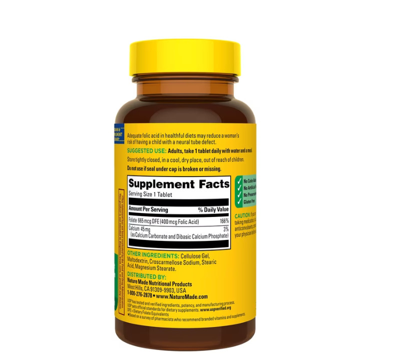 3 PACK Nature Made Folic Acid 400 Mcg (665 Mcg DFE) Tablets, 250 Count