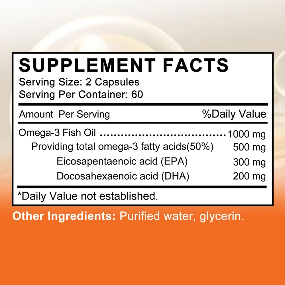 Double Strength Omega-3 Fish Oil 1000mg-EPA300mg+DHA200mg for Heart,Brain Health