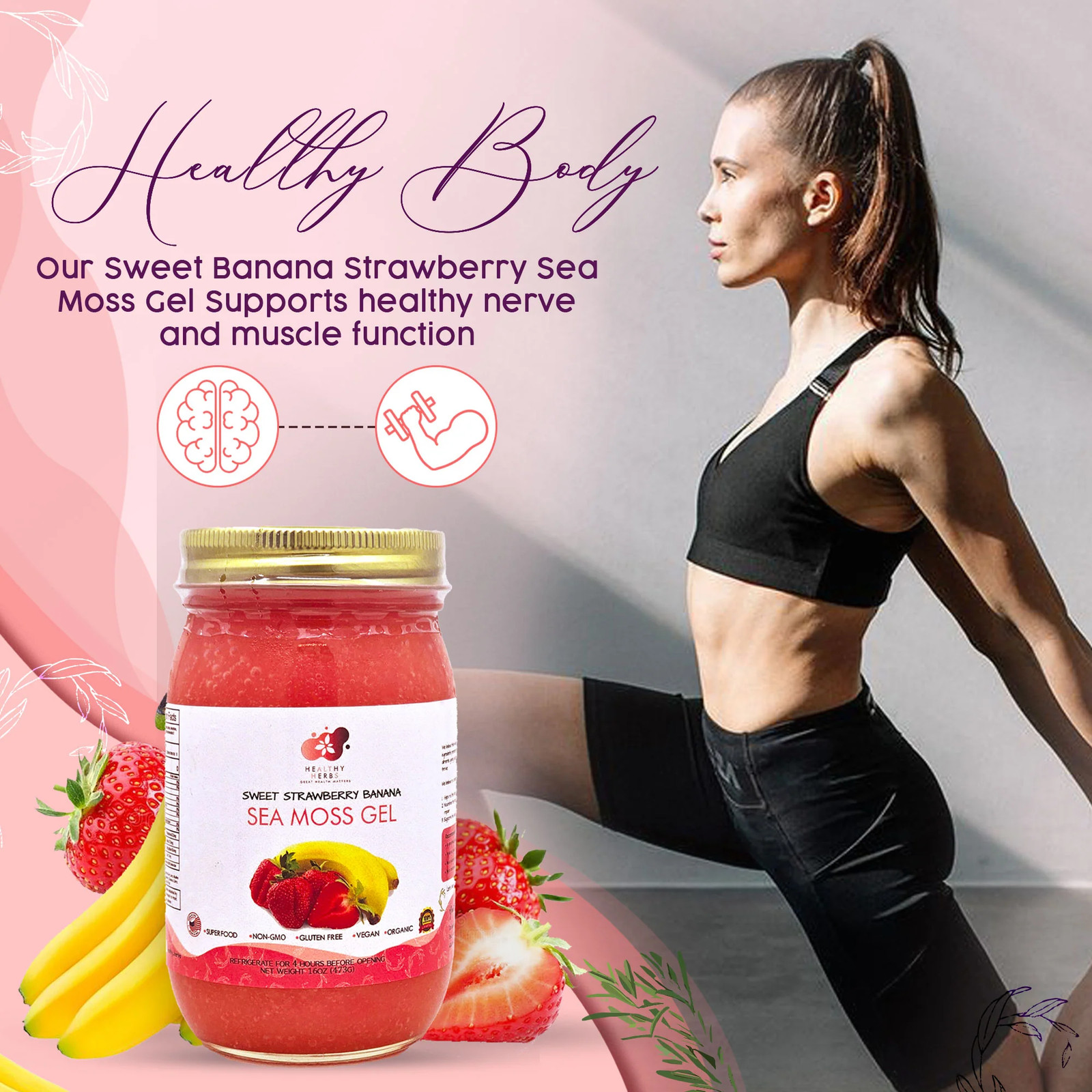 Healthy Herbs | Sea Moss Gel – Sweet Strawberry Banana (16oz)