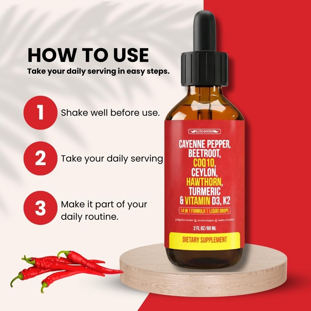 Cayenne Pepper Drops – Organic Supplement with CoQ10, Vitamins D3 & K2