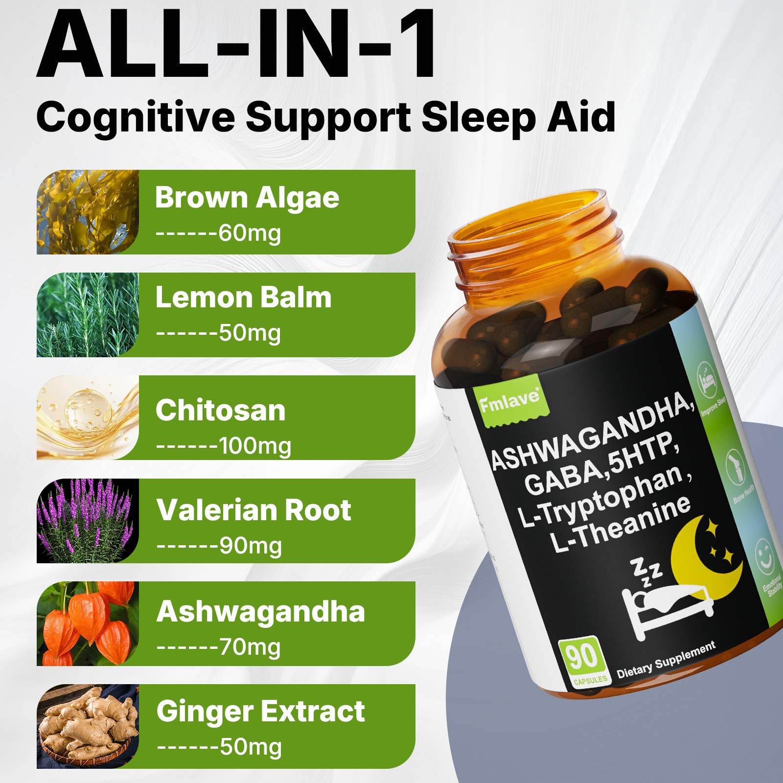 5-HTP, Ashwagandha, GABA+12 Ingredients for Sleep Aid, Relaxation & Rejuvenation