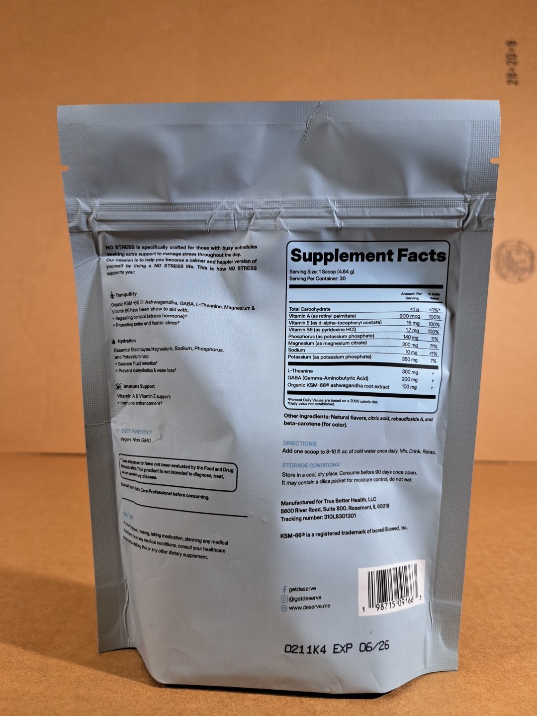 DESERVE NO Stress GABA L-Theanine Supplement Magnesium Powder Ashwagandha KSM 66