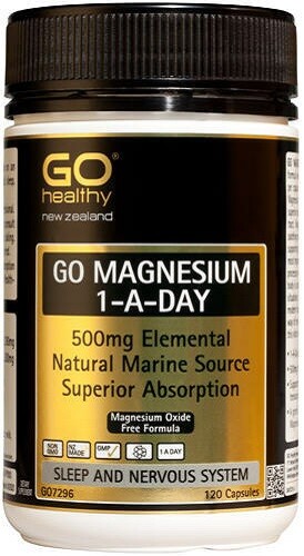 Go Healthy GO Magnesium 500mg 1-A-Day 120 Caps Natural Marine Source made in NZ