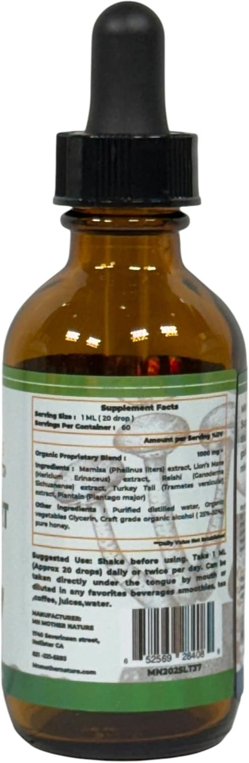Organic GI Support Liquid Drops 2oz Lion’s Mane Turkey Tail Reishi Gut Health