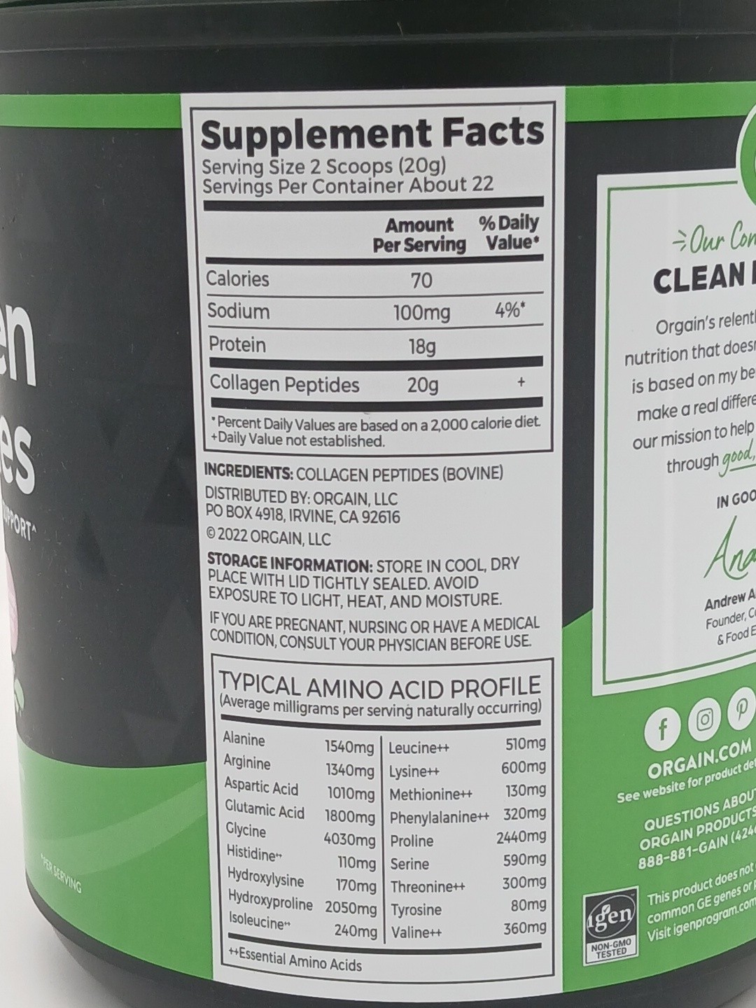Orgain Collagen Peptides – Grass Fed – Unflavored – 1Lb