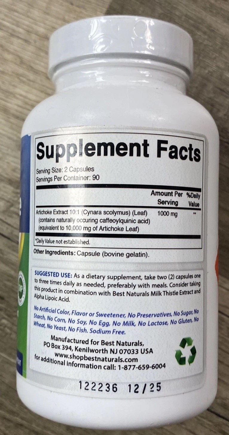 Artichoke Extract Best Naturals 180 Capsules 10000mg Digestive Function