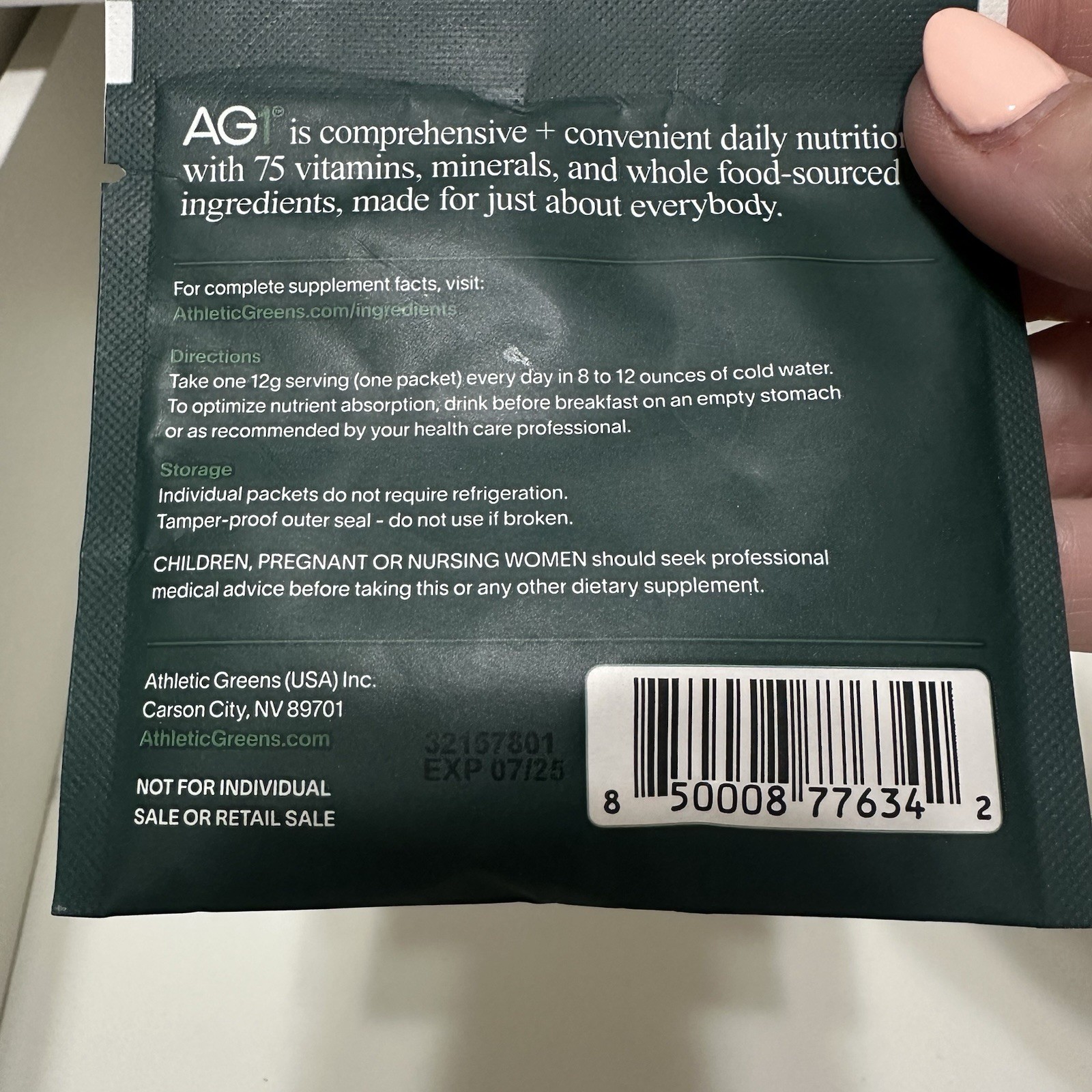 AG1 Athletic Greens 1 Pack Sample Set 12g Individual Pack NEW Exp 07/2025