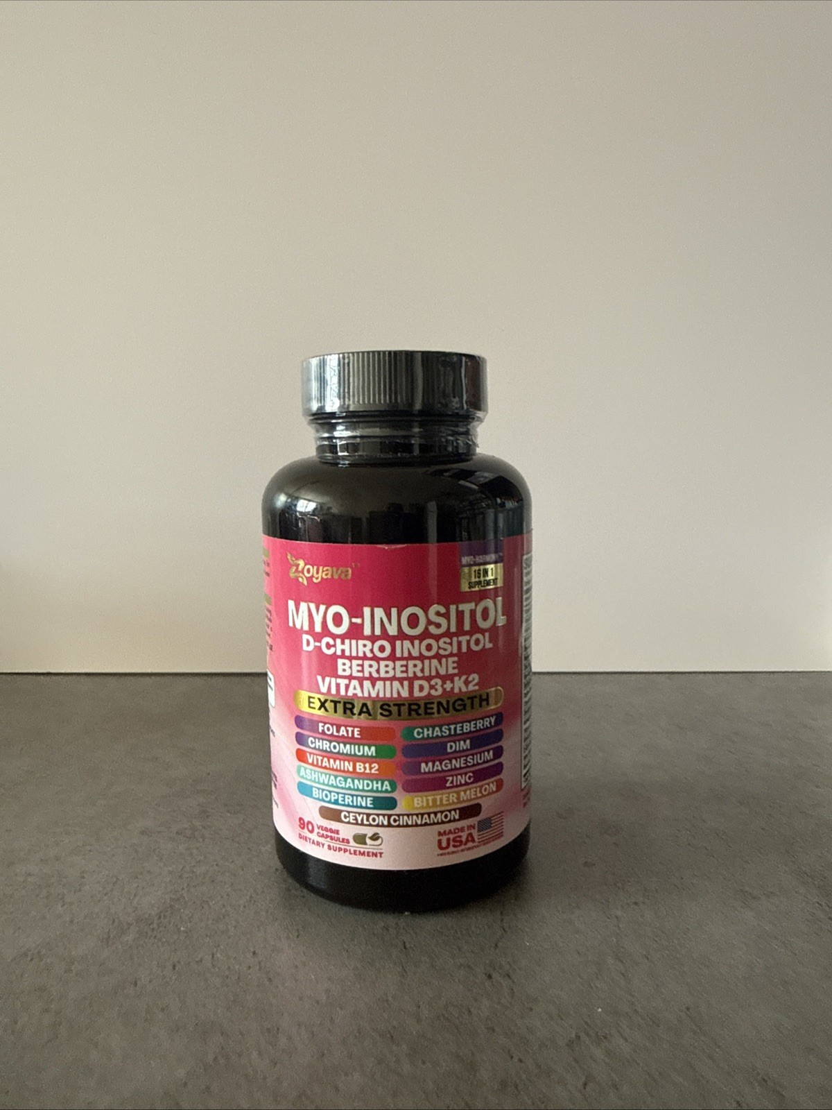 Qoyava Myo-Inositol D-Chiro Inositol Berberine Vitamin D3 K2 90 Capsules
