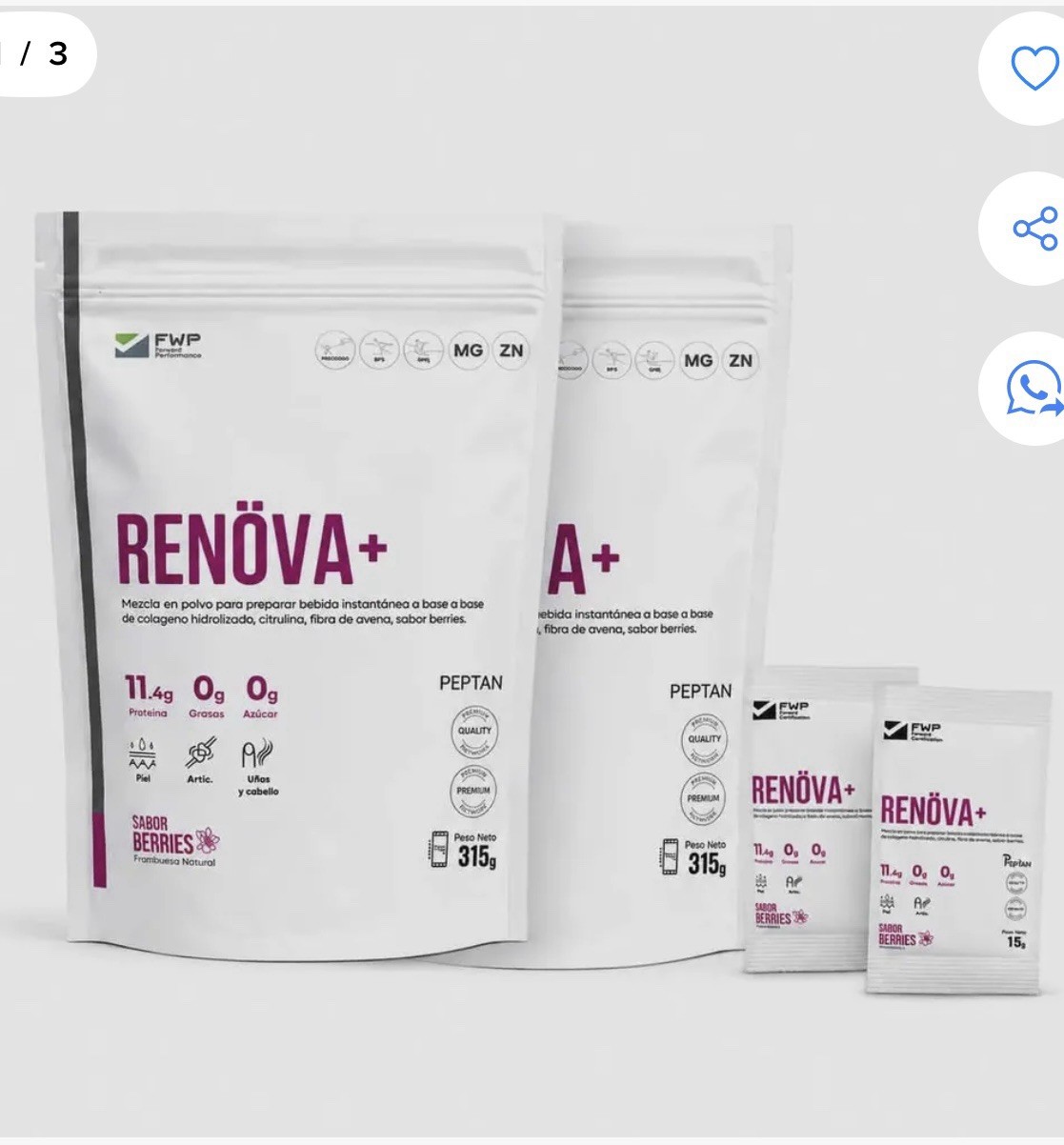 RENÖVA+ Hydrolyzed collagen with Active Biopeptides,sugar-free strawberry- 315g