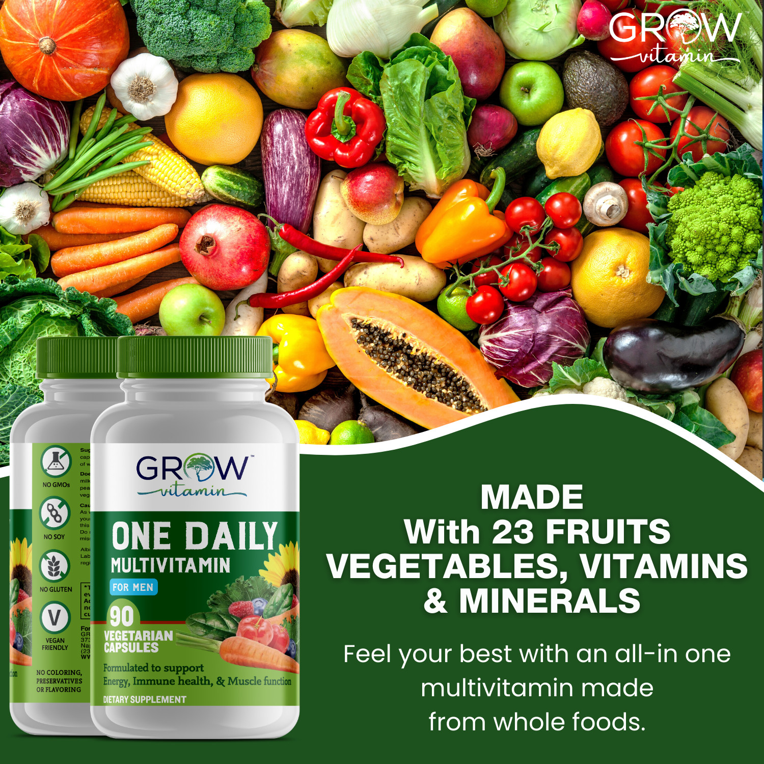 MiracleMult MEGA MultiVitamin and Minerals FOR MEN, with Whole Foods