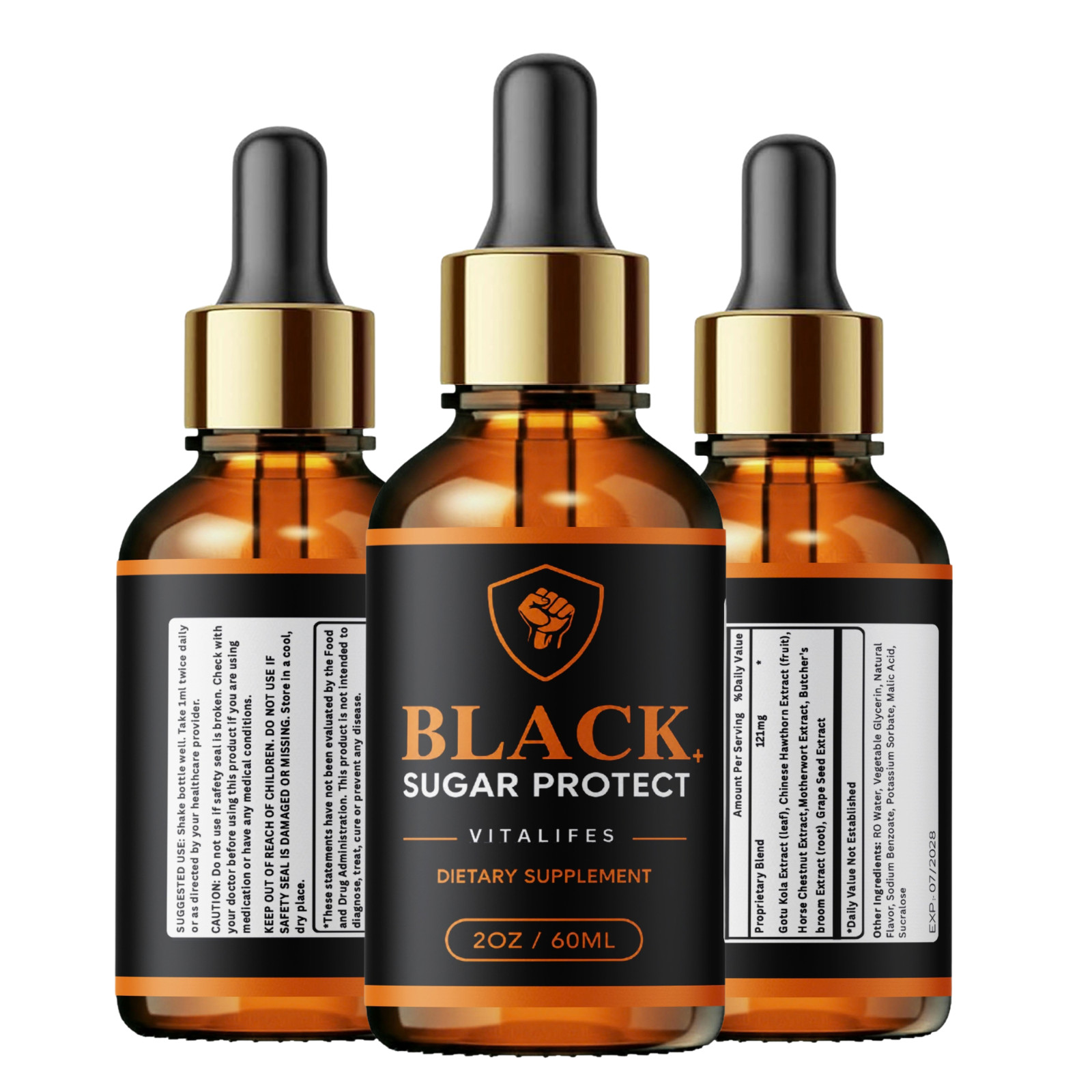(2 Pack) Black Sugar Protect Drops Advanced Blood Support Supplement 60 Servings