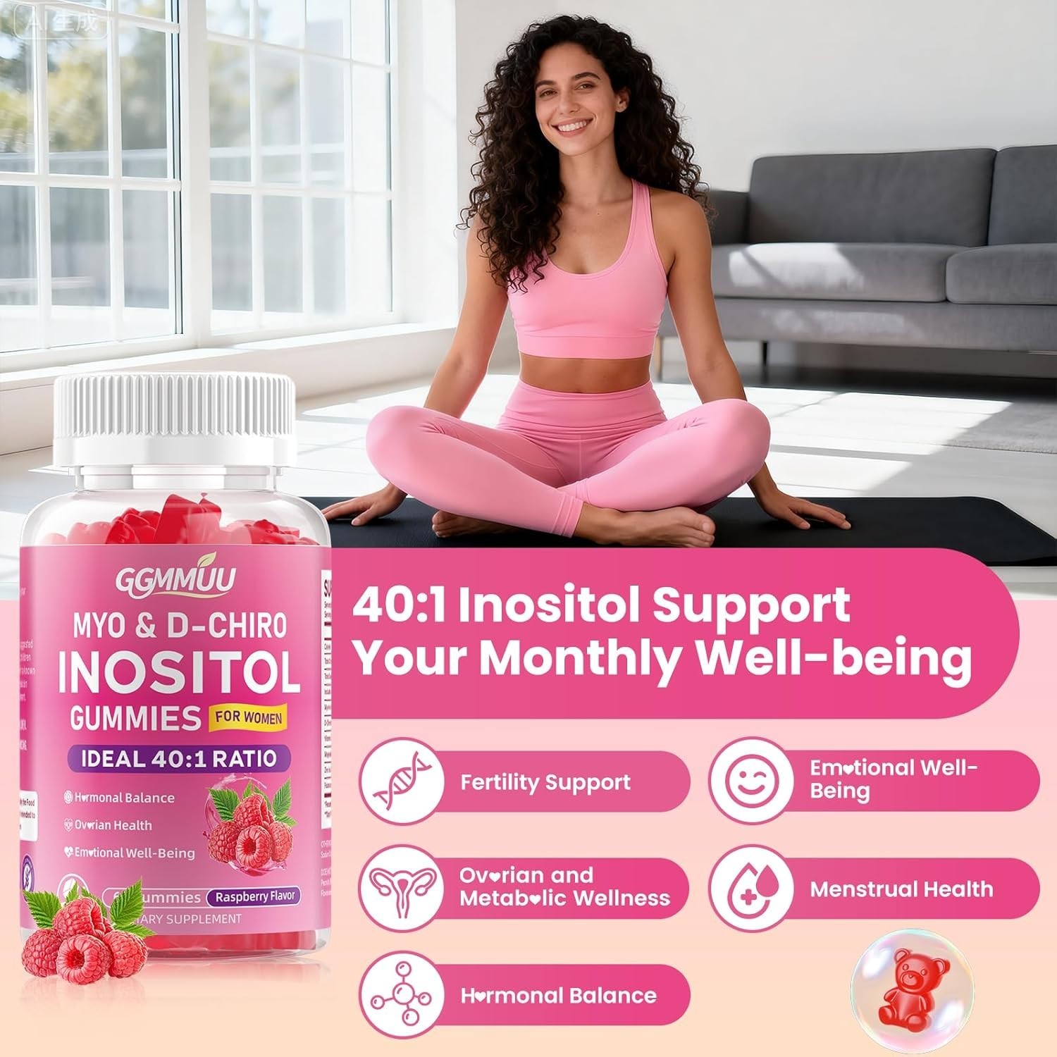 Myo-Inositol & D-Chiro Inositol Gummies 40:1 Ratio – Hormone & Cycle Support 60c
