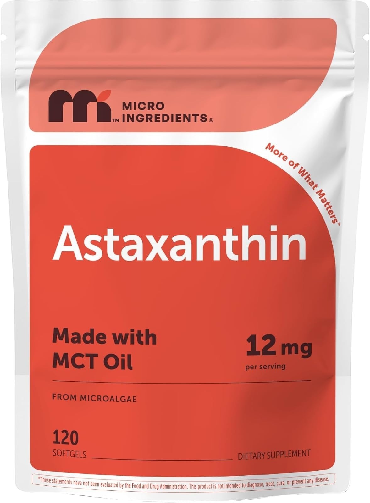 Micro Ingredients Astaxanthin 12mg Softgels with MCT Oil, 60 Count