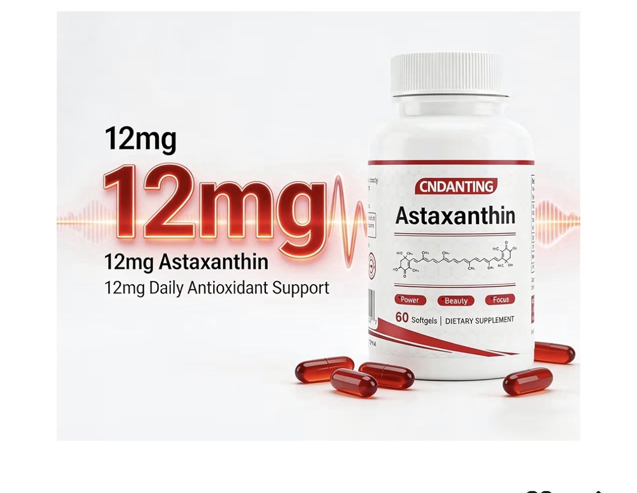 Astaxanthin 12 mg Softgels 60 Count – Antioxidant, Eye & Skin, 30-day supply