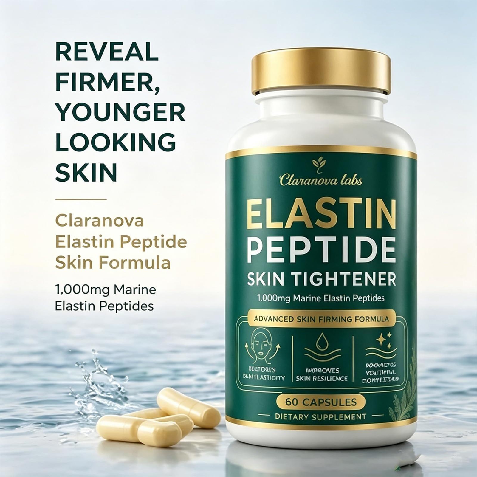 2 X Claranova Labs Marine Elastin Peptides, Skin Tightening Formula 60 Capsules