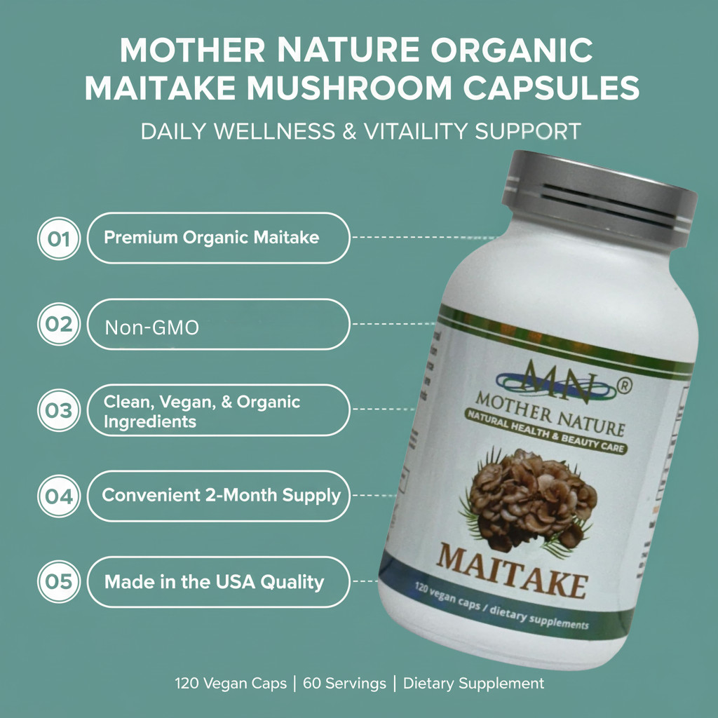 Mother Nature Maitake Mushrooms Organic Herbal Supplement For Liver Support