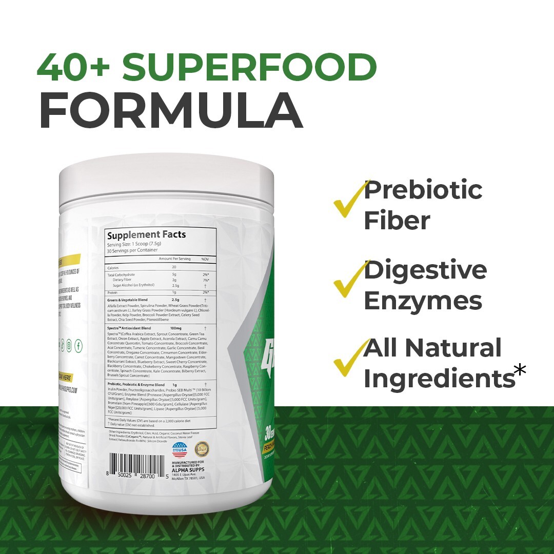 Alpha Greens Fruit & Vegetable Powder Prebiotic Probiotic Blend 40+ Ingredients