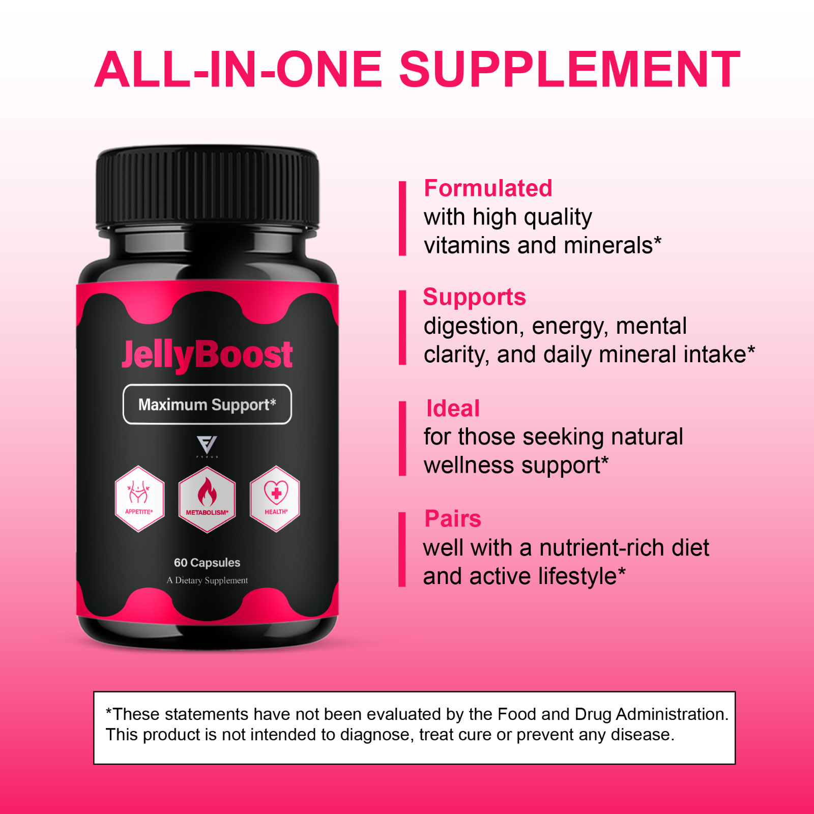 (3 Pack) Jelly Boost Maximum Support, JellyBoost Weight Health (180 Capsules)