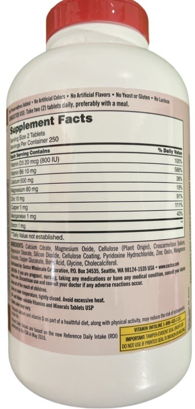 Kirkland Signature Expect More Calcium Citrate Magnesium and Zinc. 500 Tablets.