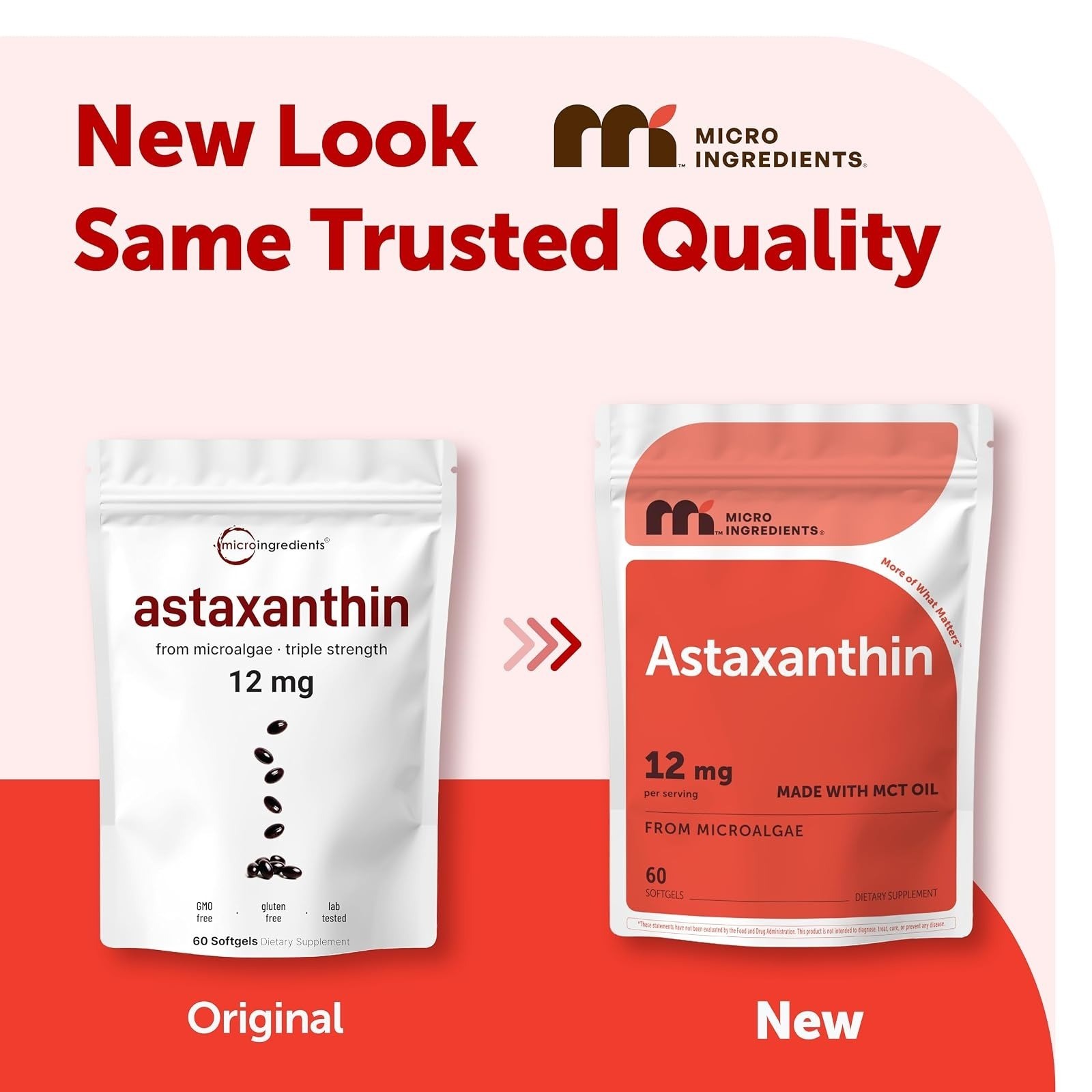 Micro Ingredients Astaxanthin 12mg Softgels with MCT Oil, 60 Count