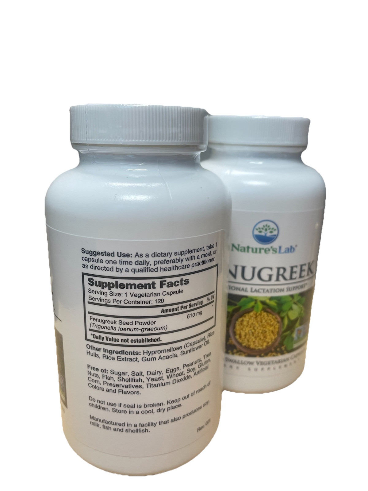Natures Lab Fenugreek Dietary Supplement 610mg, 120 Capsules 2 Pack Bundle
