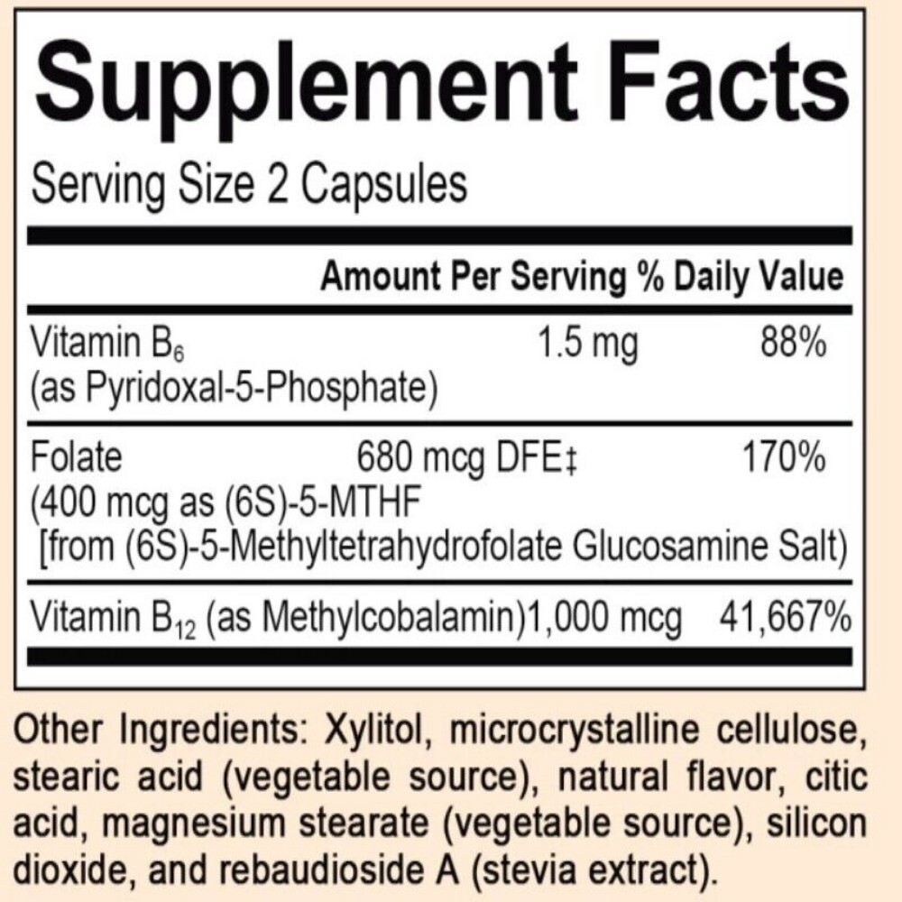 Premium Methyl Folate Supplement-Vitamin B12 & B6 Methyl Folate-120 Caps