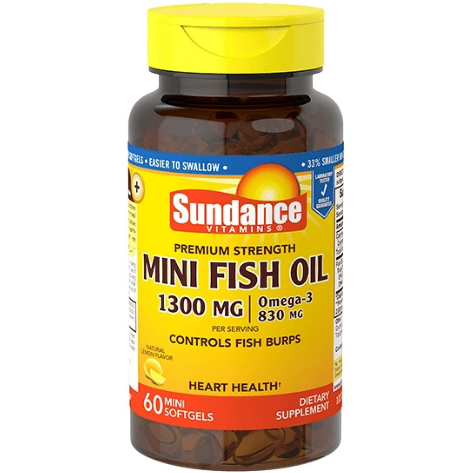 Sundance Premium Strength Mini Fish Oil with Omega 3 Mini Softgels 1300mg 60 Ct