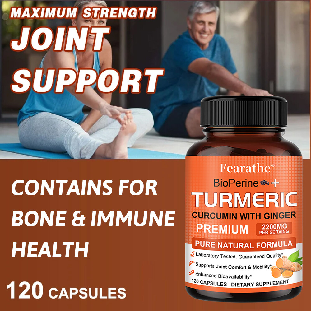 Turmeric Curcumin 2200mg w/Ginseng – Bones, Joint Support Vegan Caps