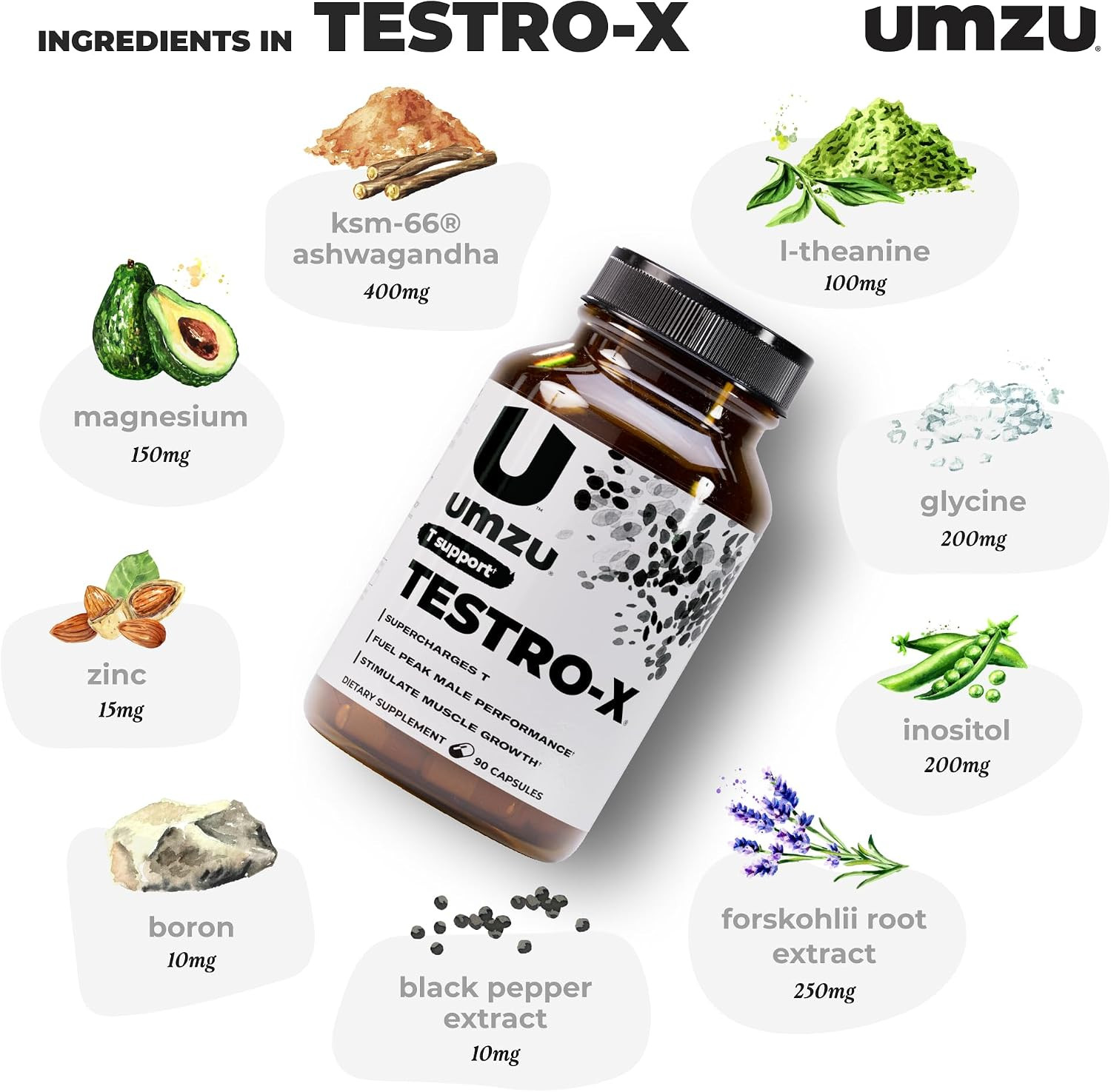 UMZU Testro-X Supplement for Men – 90 Capsules for 30 Day Supply – Supports Ener