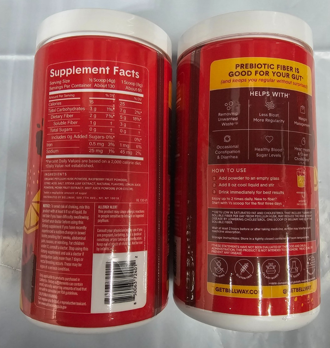 Bellway Super Fiber + Fruit Psyllium Husk Raspberry Lemon 36oz 18 x2