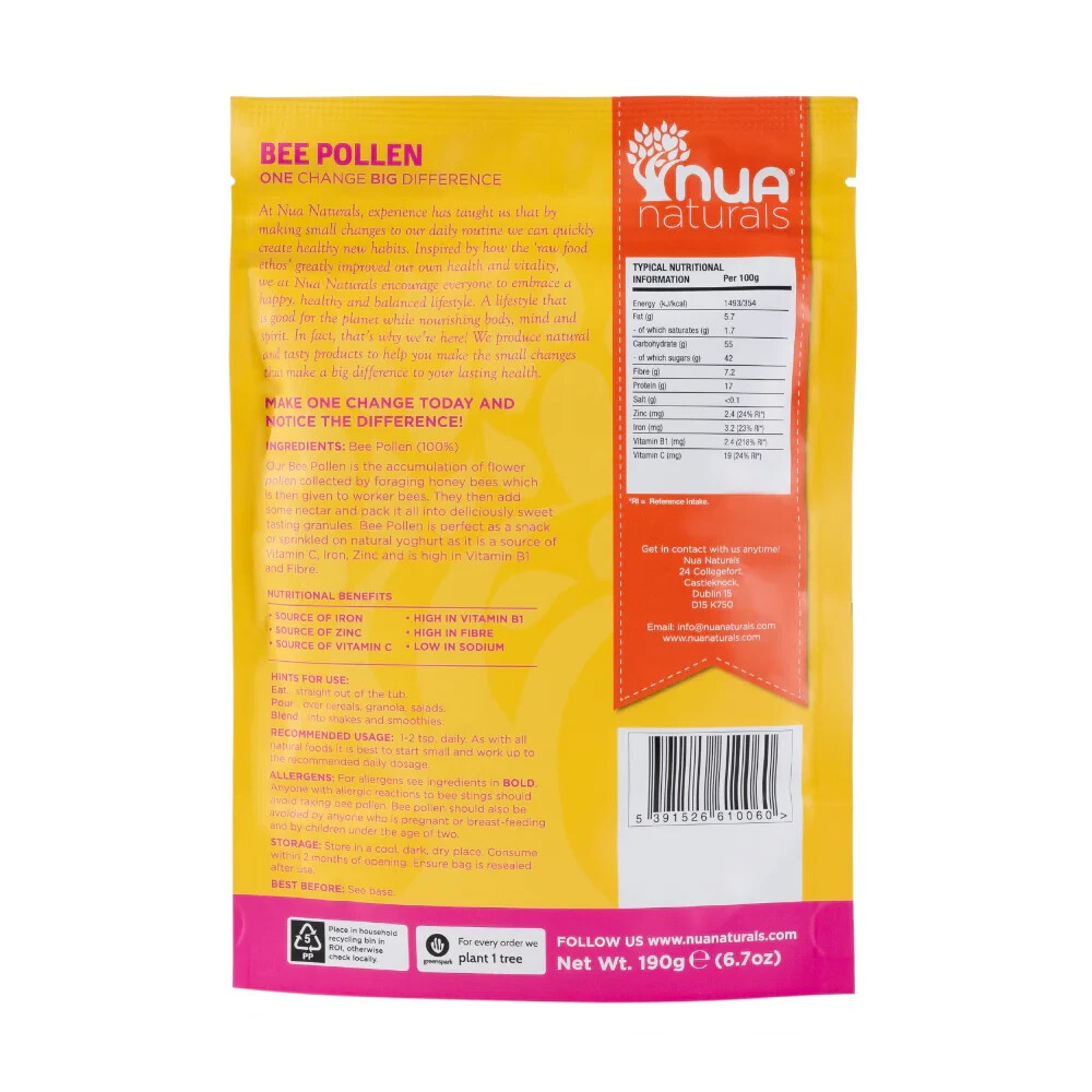 NUA Naturals Bee Pollen – 190g Resealable Bag