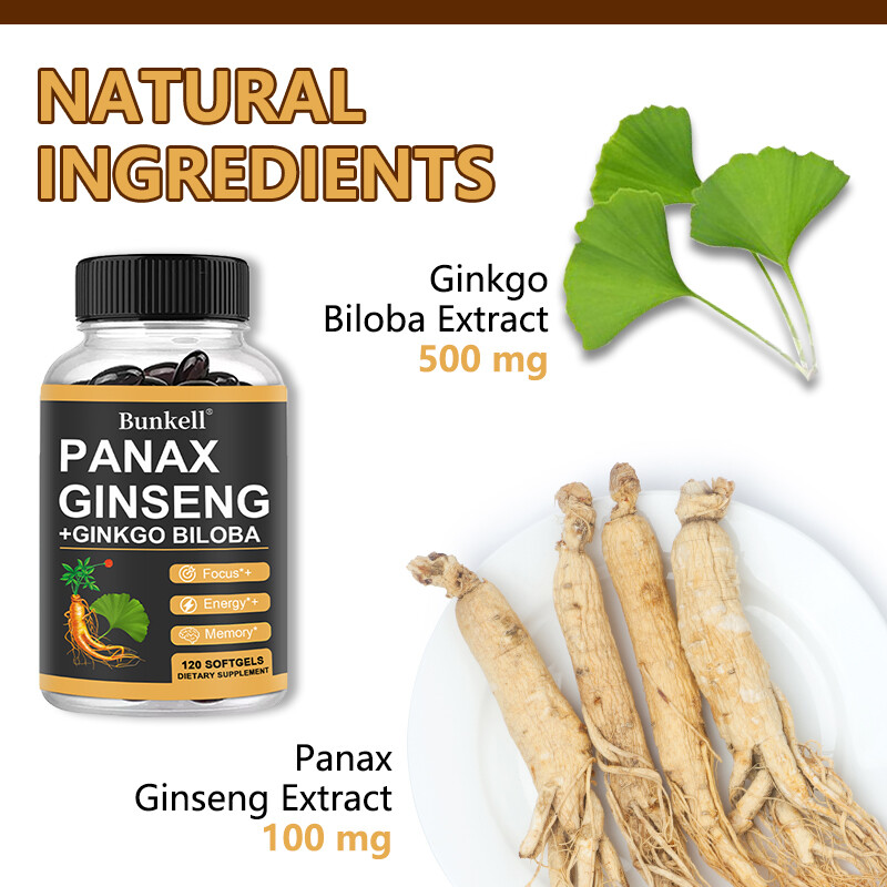 Panax Ginseng w/ Ginkgo Biloba for Memory Focus Energy Brain Health Capsules