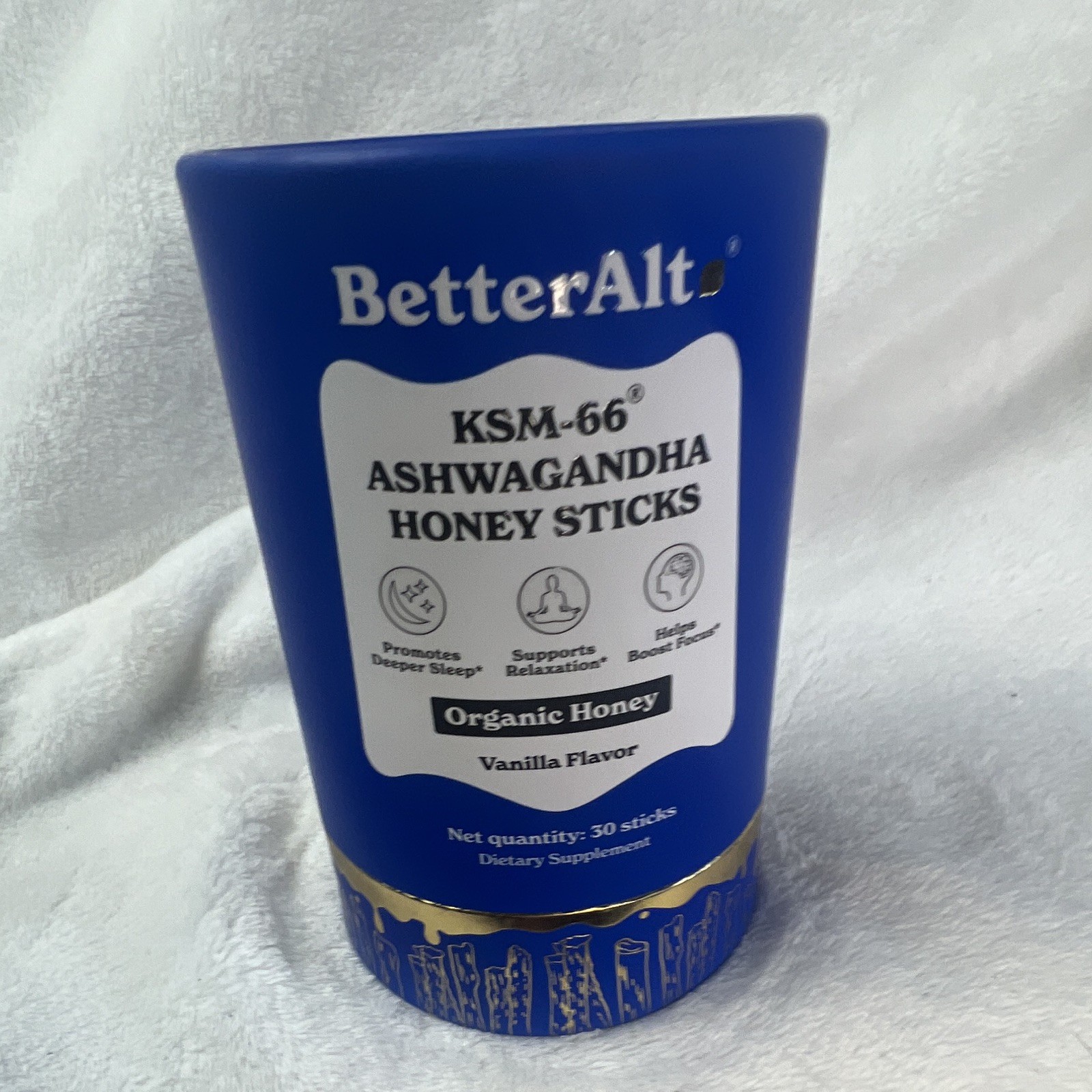 BetterAlt KSM-66 Ashwagandha Honey Sticks Vanilla Sleep Relax Focus 30 400mg