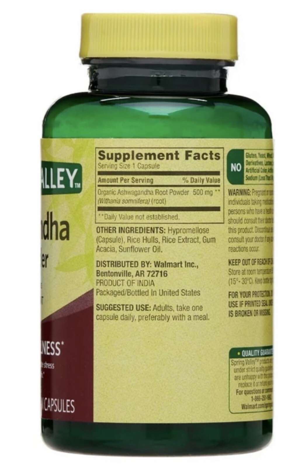 3X Spring Valley Ashwagandha Root Powder 500mg 60 Caps Plus 7 Day Pill Case