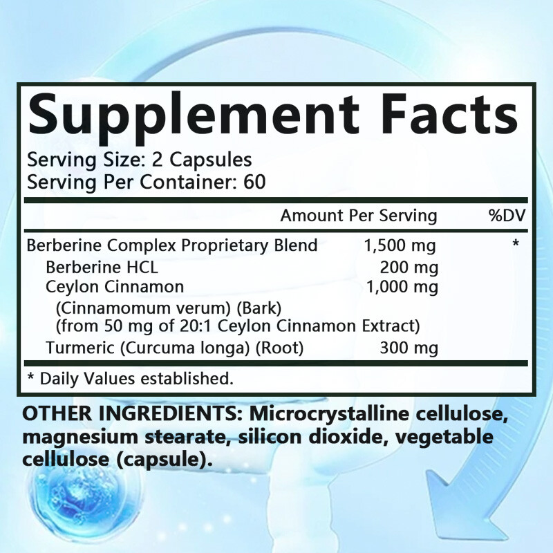 Berberine with Ceylon Cinnamon 1500mg Capsules Heart Health & Digestive Support