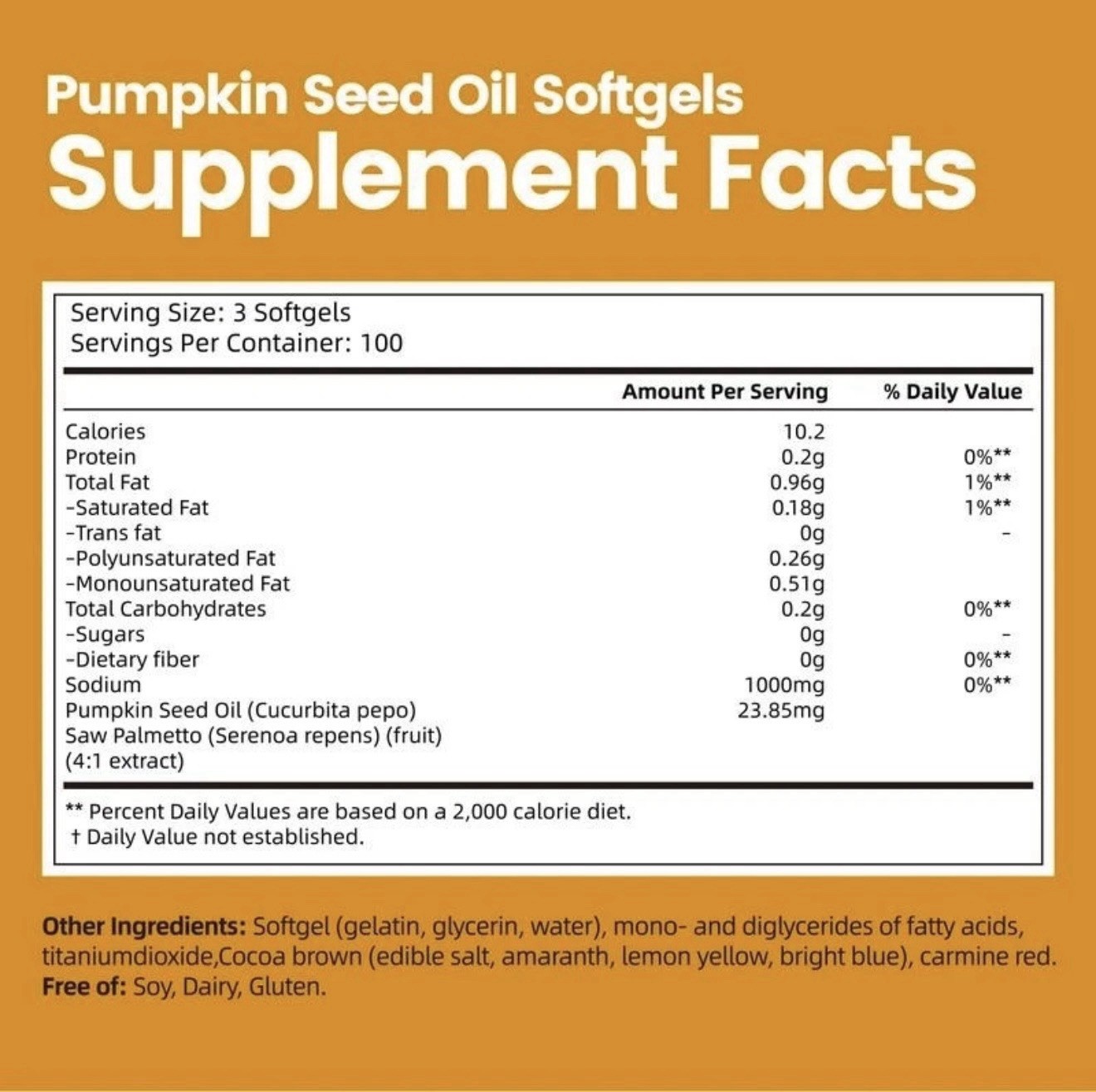 3 Pack Pumpkin Seed Oil with Saw Palmetto Capsules Cold Pressed, Pure Virgin Oil