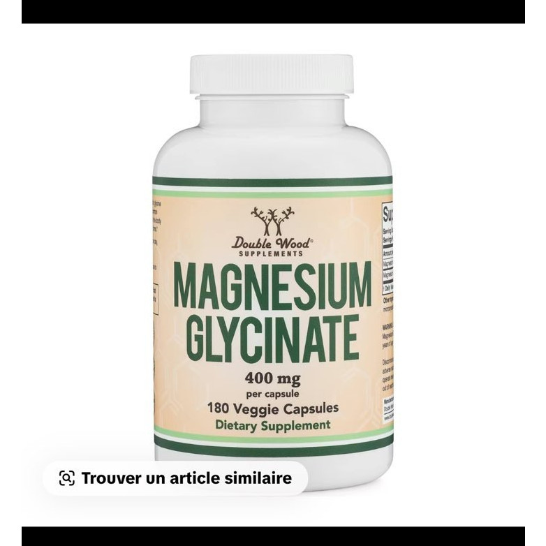 Double Wood Supplements Magnesium Glycinate 400 mg 180 Vegetarian Capsules