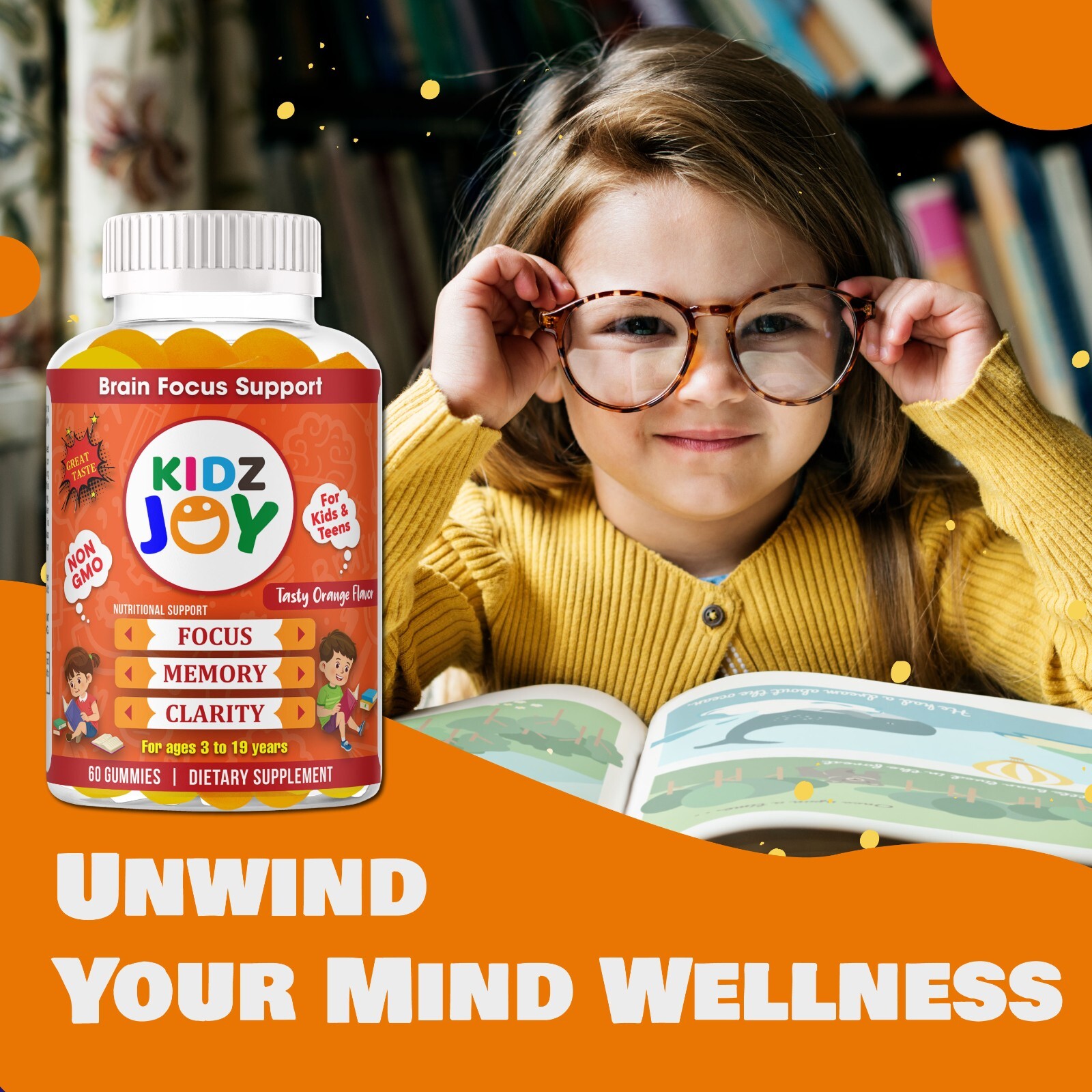 Brain Booster Supplement For Kids & Teens, Support Memory, omega 3,6,9 & DHA