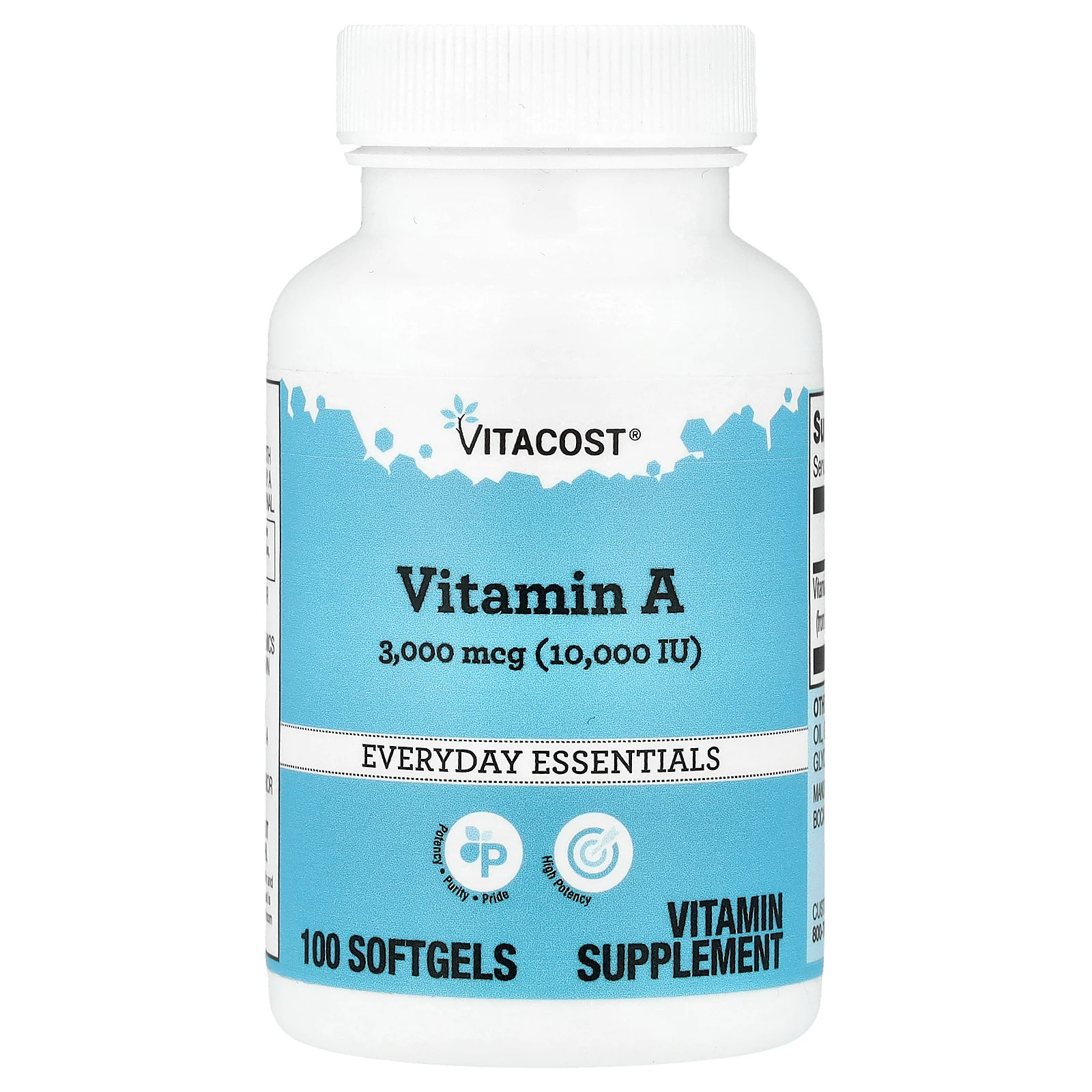 Vitamin A, 3,000 mcg (10,000 IU), 100 Softgels