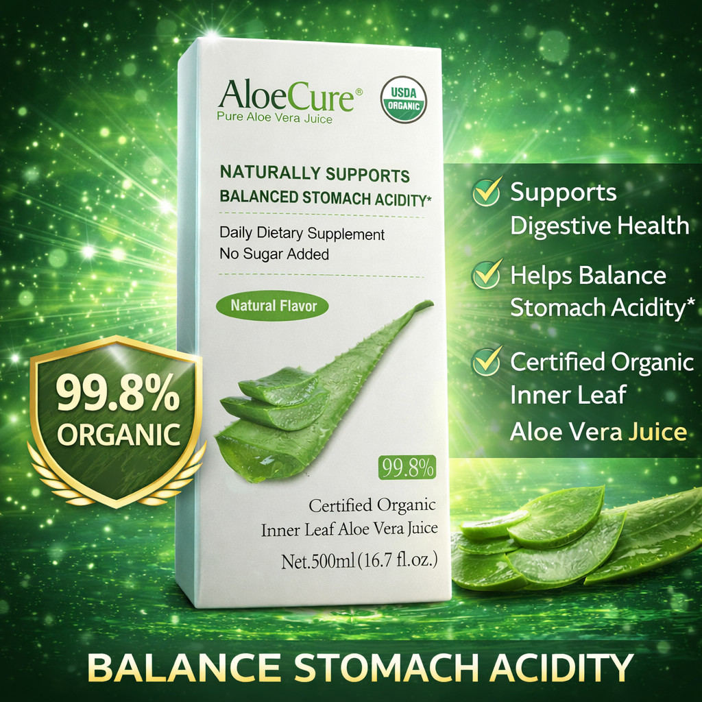 AloeCure Pure Aloe Vera Juice Supplement 99.8% Organic Inner Leaf Natural Flavor