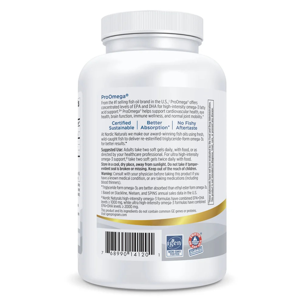 Nordic Naturals ProOmega Soft Gels – Concentrated Omega-3 Fish Oil, 180 Count