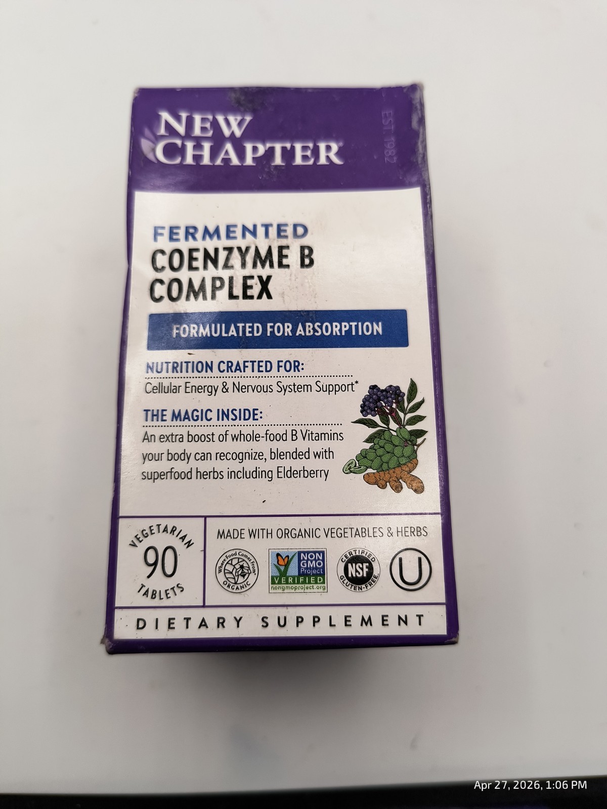 90 NEW CHAPTER Fermented Coenzyme Vitamin B Complex 90 Tablets Exp 5/27 Sealed