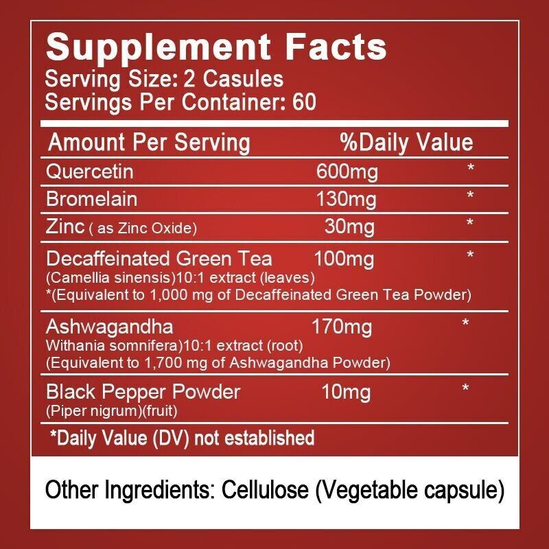 Quercetin Bromelain 500mg/200mg – Immune & Cardiovascular Support, Skin Health