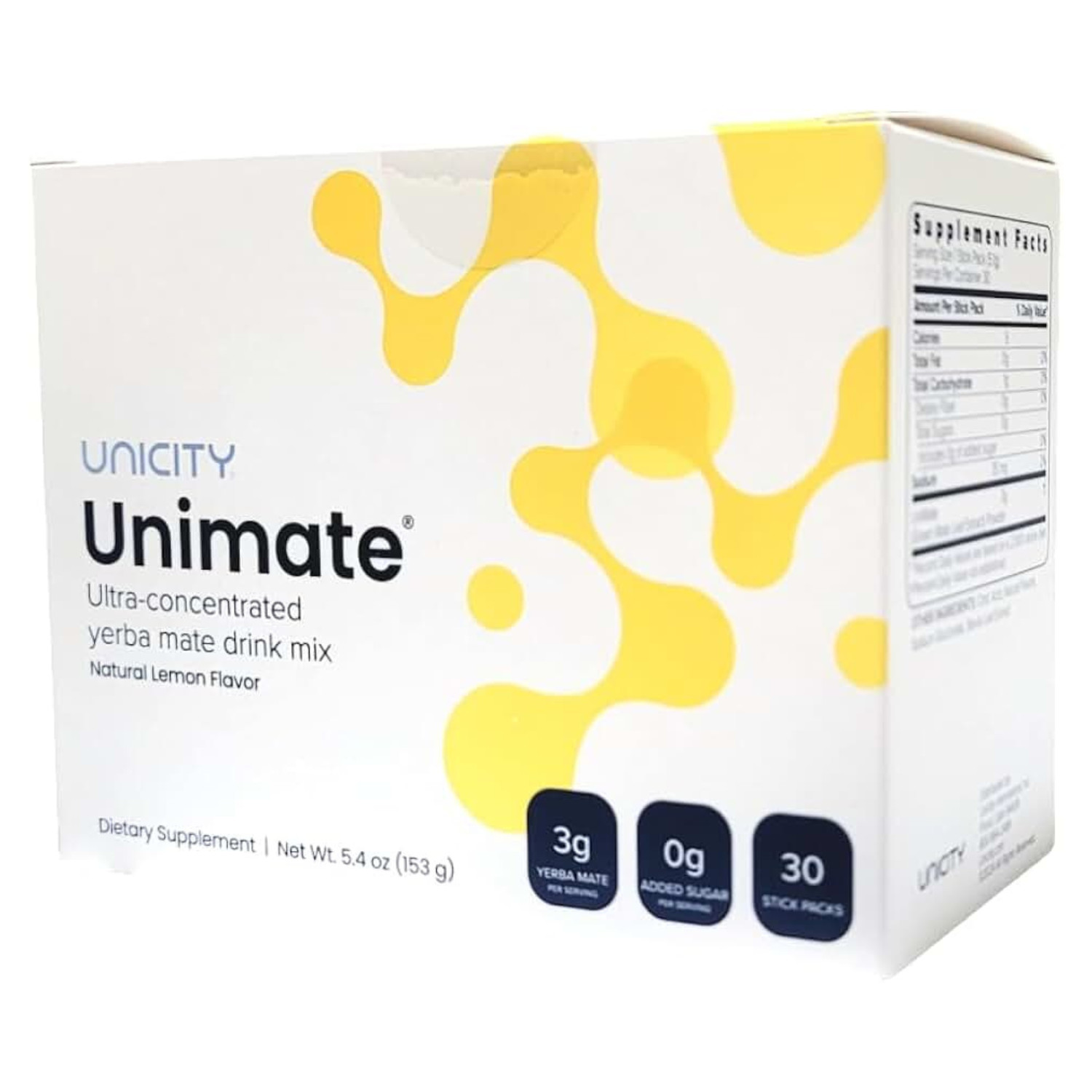 Unicity Unimate Lemon Drink Mix Pack of 2 | Yerba Mate Energy 60 Sticks