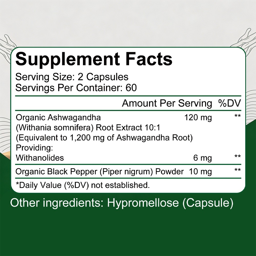 Herb 1200mg Complex with Black Pepper for Stress, Mental Calm & Daily Relaxation