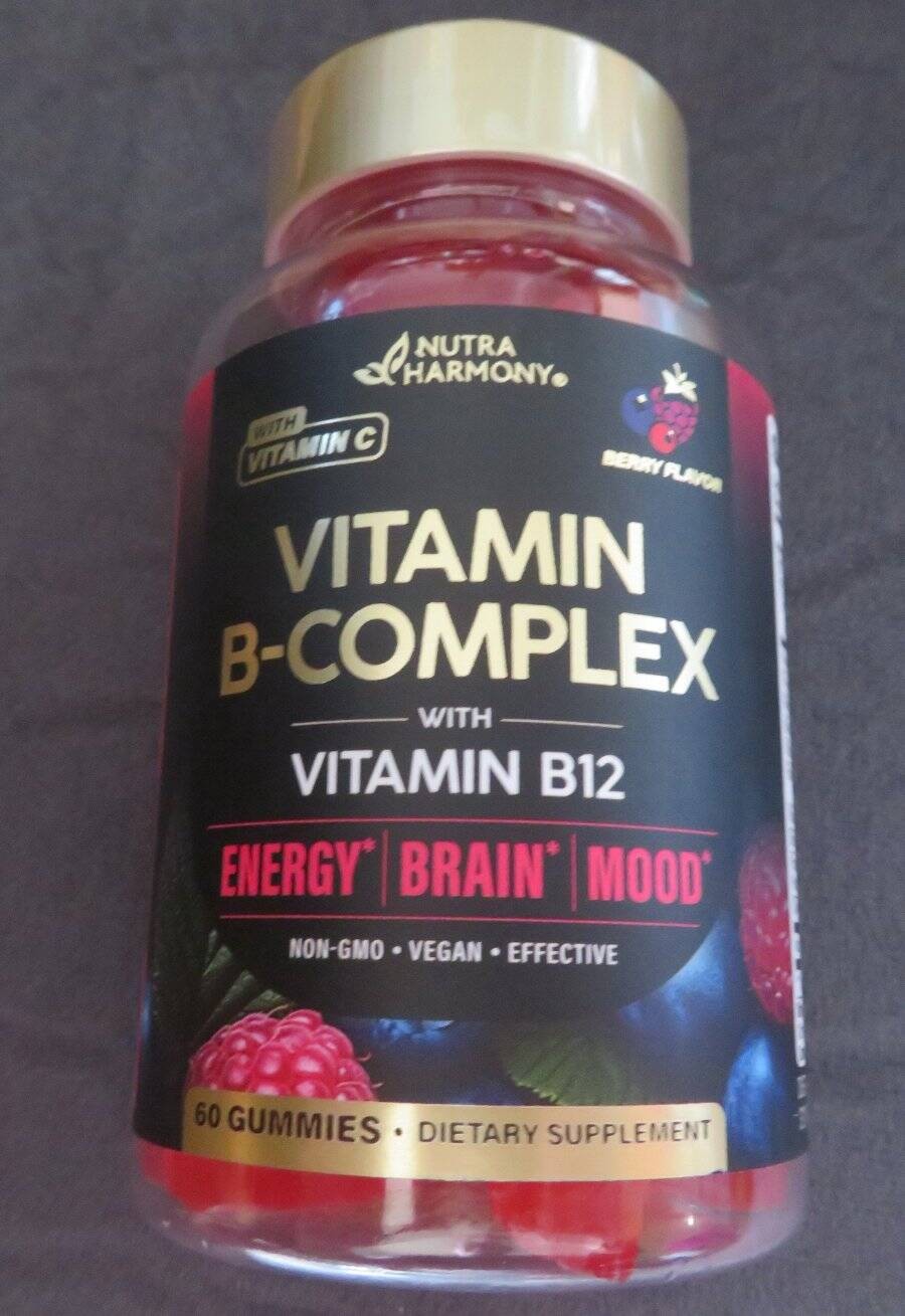 VITAMIN B-COMPLEX Dietary Supplement 60 Gummies Energy Brain Mood Berry Flavor